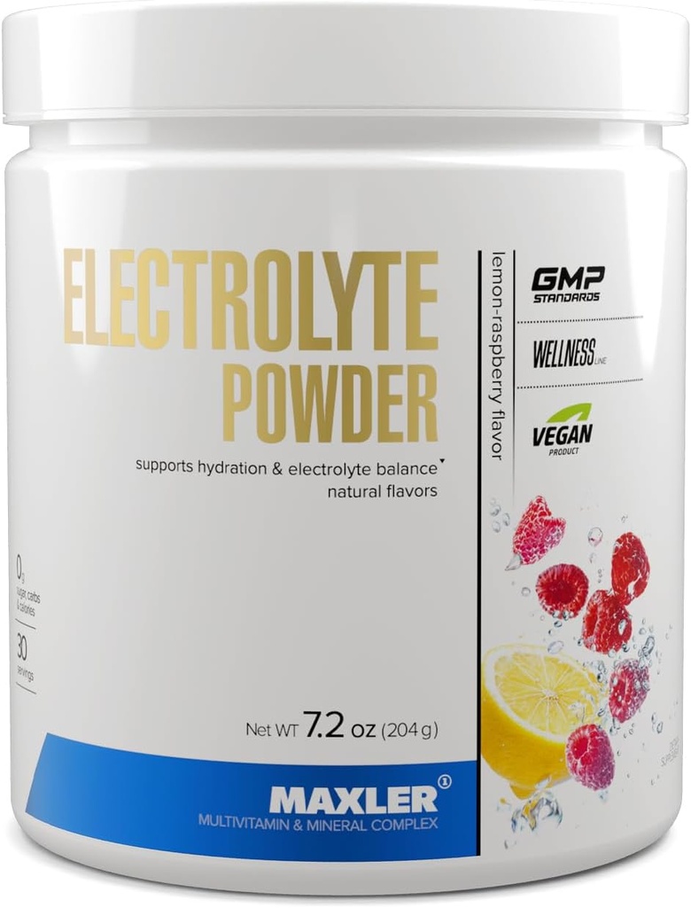 Maxler Electrolyte Powder - Hydration Powder Elektrolitni napitek Zmešamo z mineralnim kompleksom Trace - Keto Elektroliti Powder z naravnimi aromami in sladili - 30 Serving - Lemon-Raspberry