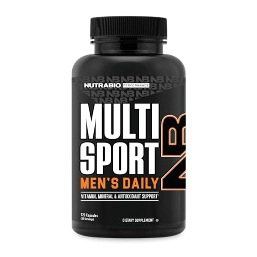 NutraBio Multisport za moške - Moški MultiVitamin - 33 Vitamini, Minerali, Mikrohranila - bogato z antioksidanti - Podpira Vrhunska atletska zmogljivost, energija, Presnova (120 Zelenjavne kapsule)