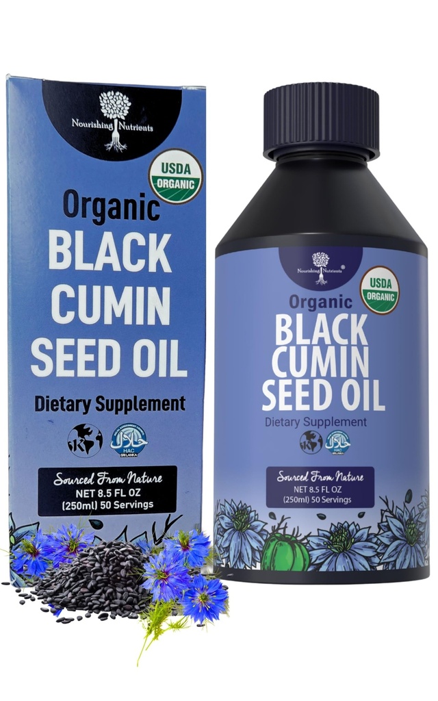 Organic Black Cumin Seme Oil-USDA-Cold stisnjena –do 6X Strower Thymokinon- Pure Nigella Sativa Cumin Semena - Premium dodatek za imuno podporo, antioksidant, pomiritev, kožo in lase (8.5 oz)