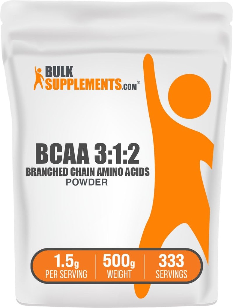 BulkSupplements.com BCAA 3:1:2 Powder - BCAA Dodatki, Razvejane verige aminokislin v prahu - Unflavored & Gluten Free, 1,5g na serviranje, 500g (1,1 lbs) (Pack of 1)