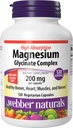 Webber Naturals Magnezij Glycinate Complex 200 mg, 120 Vegetarijanske kapsule, Visoka absorpcijska formula, Podpira kosti, srce, mišice in živci, Ena na dan, Vegan, Nova nalepka!