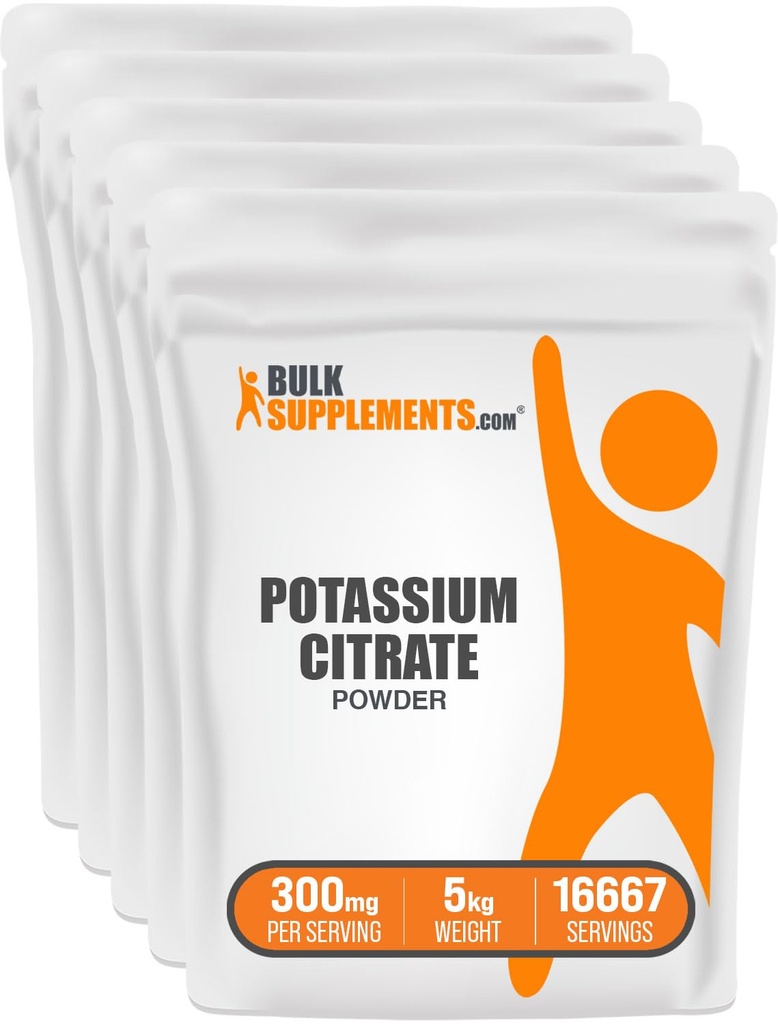 BulkSupplements.com Kalijev citrat v prahu - za podporo hidraciji, Mineral Supplement, Kalij 99mg - Gluten prost, 300mg na serviranje, 1kg (2,2 lbs) (Pack of 5)