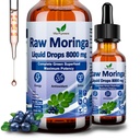 Raw Moringa Tekoče kapljice 8000 mg, Organski Moringa Oleifera Leaf Extract w. Superzeleni mešanica pšenične trave, ječmenova trava za antioksidant, energetika in imunost, visoka jakost kot kapsule v prahu