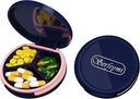Serfeymi majhne tablete Box - 3 Kompartmenti Prenosne tablete Box za Purse Pocket, Compact Mini potovalne tablete Primer - Primeren za medicino, Vitamin, ribje olje, dodatki - temno modra(Logo)