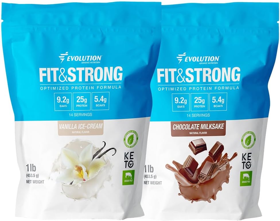 Evolution Advance Nutrition Fit & Strong - Pure Whey Protein Powder with BCAA, Natural Flavor – 2 funta (Vanilla) + Fit & Strong- Pure Whey Protein Powder with BCAA – 2 funta (Chocolate)