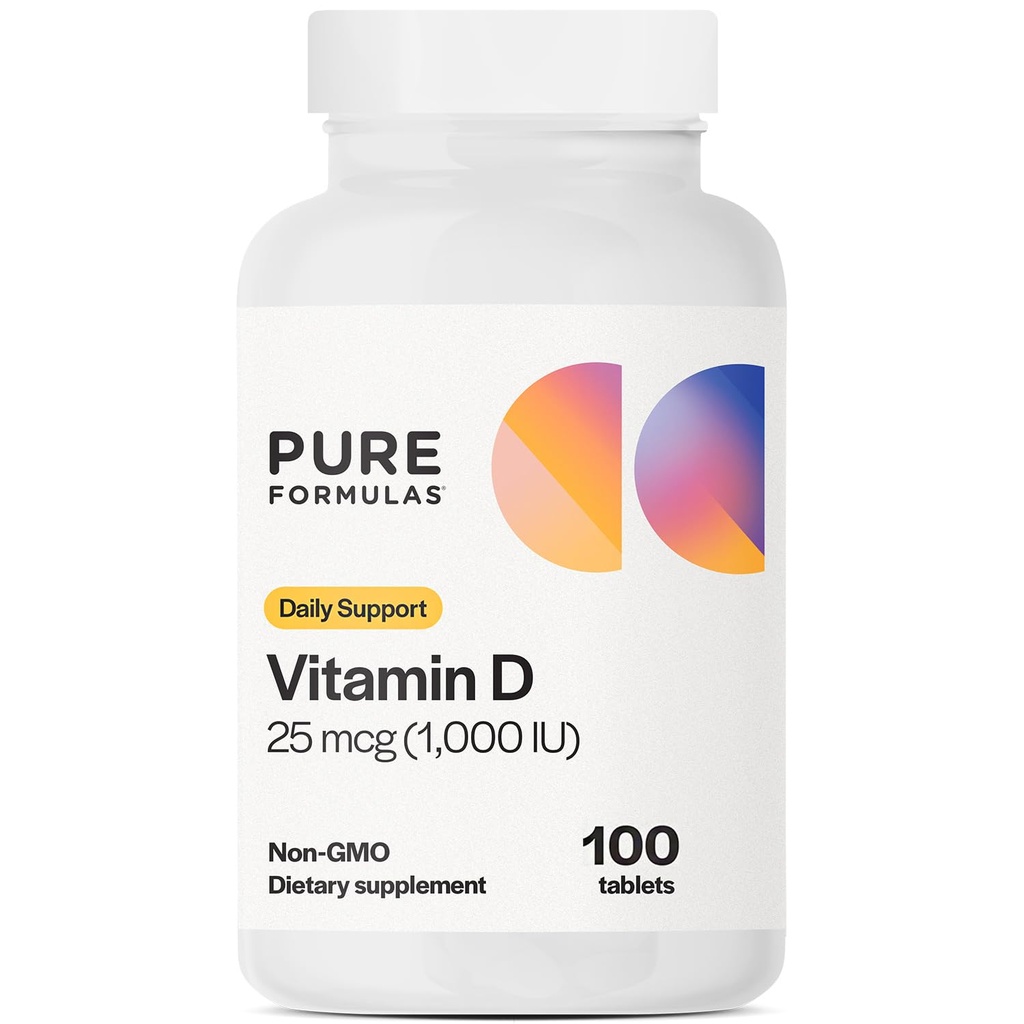 PureFormulas Vitamin D3 1.000 i.e. 25 μg - Premium Vitamin D dodatek za zdravo tvorbo kosti, zobje, kardiovaskularno zdravje in imunosupresivna podpora Non-GMO - 100 tablet