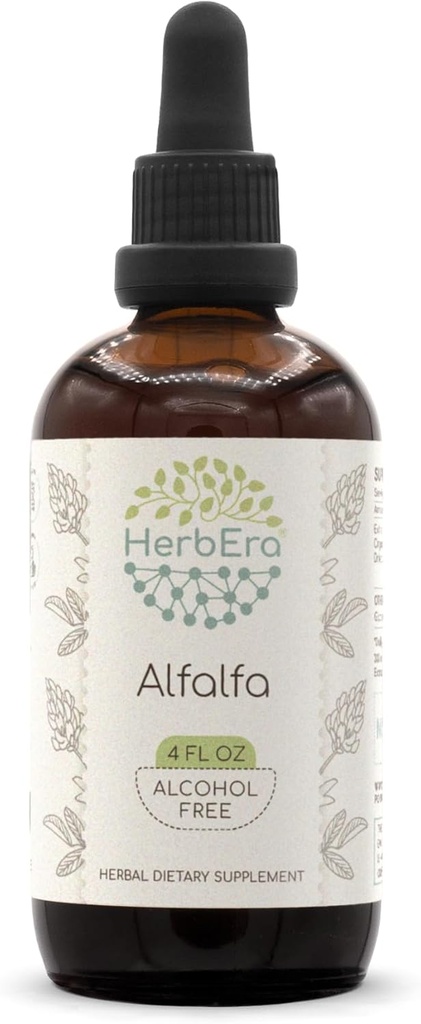 HerberEra Alfalfa B120 Brezalkoholni zeliščni ekstrakt Tinktura, koncentrirane tekoče kapljice Naravni Alfalfa 4 fl oz