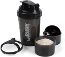 Steklenica za stresalnik - Pokal za stresanje beljakovin s predelki za shranjevanje - Tresenje, odporno proti puščanjem Steklenice z mešalnikom za gladko mešanje-500ML/16oz (PURE BLACK)