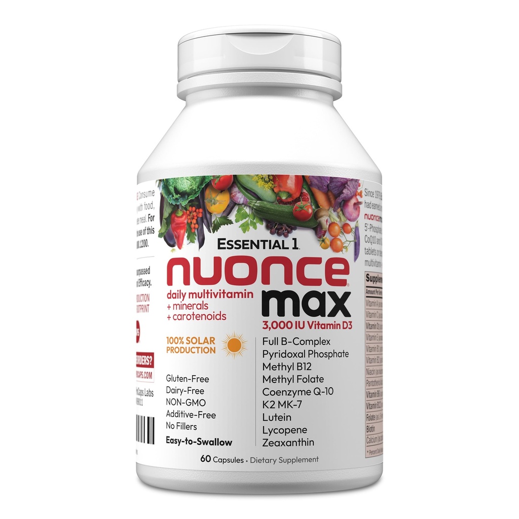 ANDREW LESSMAN Essential-1 nuonce max Multivitamin 3000 i.e. vitamin D3 60 majhne kapsule. 100 mcg metil B12. CoQ10 lutein likopen zeaksantin. Visoka moč. Brez dodatkov. Ultramind Ena dnevna kapsula