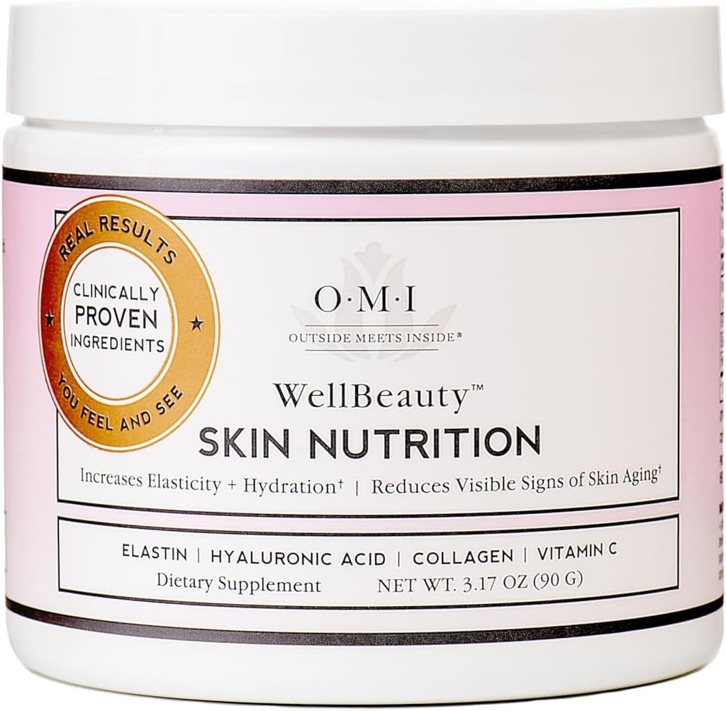 OMI Wellbeauty Skin Nutrition, klinično dokazano za povečanje elastičnosti in zmanjšanje vidnih znakov staranja kože, francoski morski elastin, kolagen, hialuronska kislina, vitamin C, 1 mesec dobave, 3,17oz