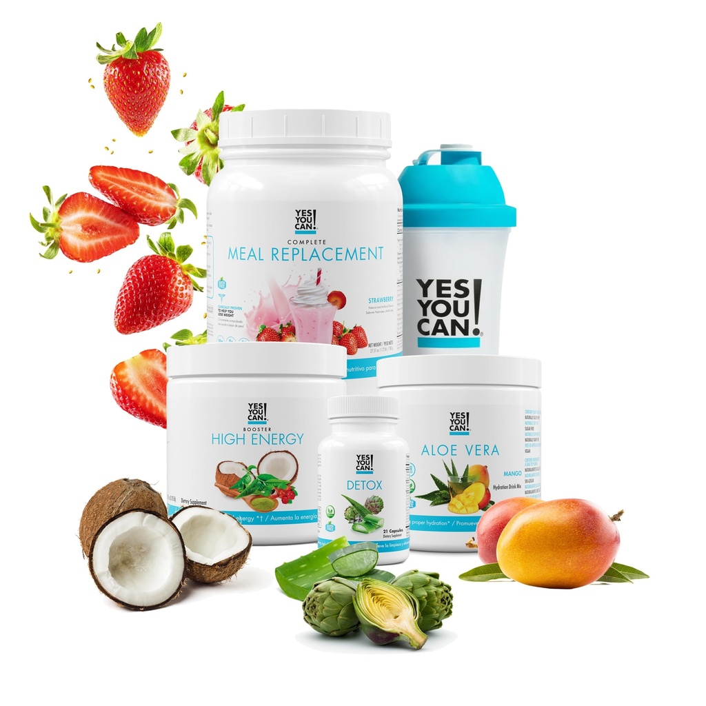 Da, lahko! Detox Plus Kit, Dnevno čiščenje Pure Fiber Meal Zamenjava, pijača Mix, Shake Booster in dodatek, čiščenje telesa komplet za ženske, Dnevni sistem čiščenje - Jagoda, Aloe Vera Mango