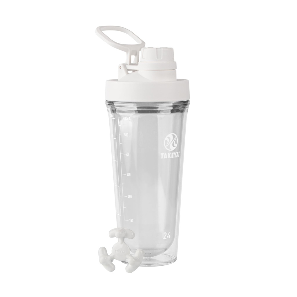 Takeya Protein Shaker - BPA-Free Plastic Shaker Steklenica z Leak-Proof Spout Lid - Enostaven prenos Shaker za Gym & More - Dishwasher-Safe Reaser Shaker z Spout Lid - 24 oz, Cloud White
