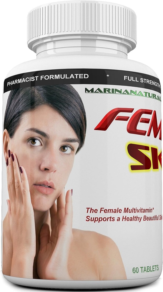 FEMVIT kože multivitamin, multi-Minerals in zeliščni ekstrakti za mlajšo kožo. Anti staranje, anti gube s kolagenom, hialuronska kislina in biotin. 60 Tablete (Ni krema)