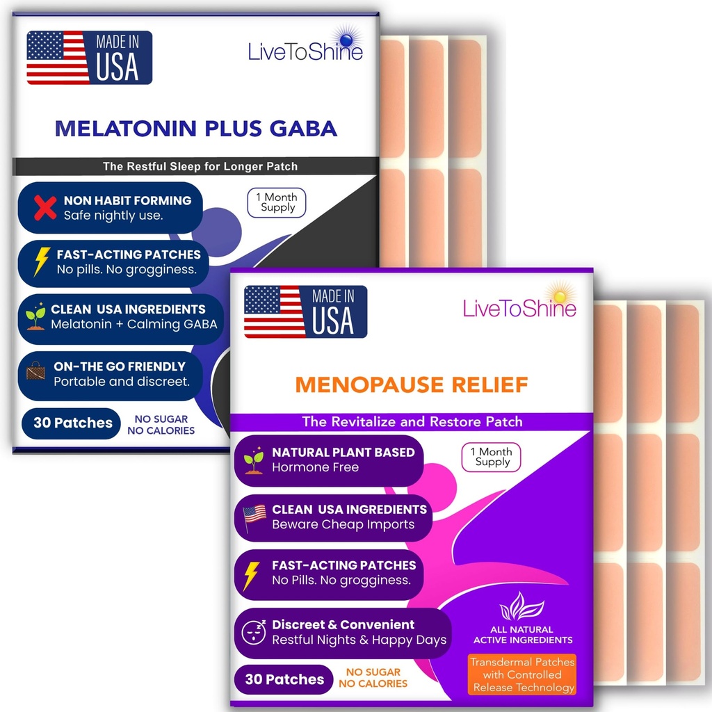 Menopause Relief in melatonin Patch Patch Bunde - 2 paketi - vroče bliskavice, nočno potenje, Mood Swingers Relief Plus Pomirjujoče spalne obliže - 30 dnevna dobava na paket (60 obližev) - ZDA Narejeno iz življenja v sijaj