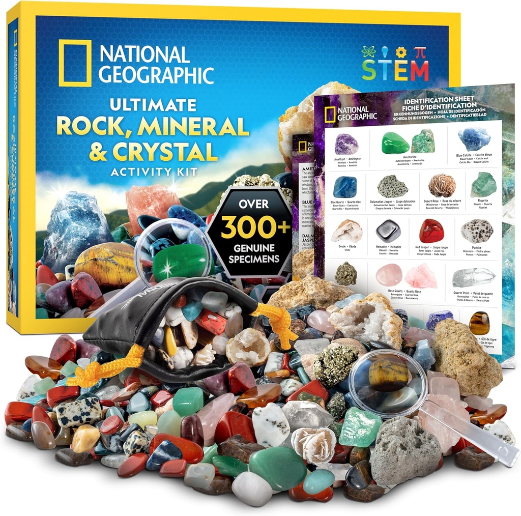 Kolekcija National Geographic Rock Box za otroke – 300+ Garnitura Gemstones in kristalov vključuje geodete in prave kristale, skale in minerale, znanstveni komplet za otroke, geološko darilo za fante in dekleta