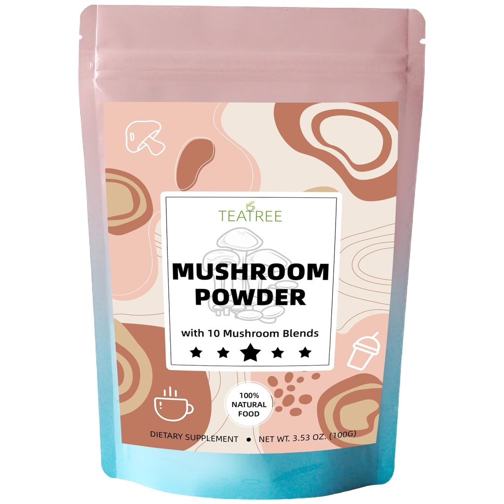 10 Gobe Ekstrakt Powder, goba dodatek za kavo, Pijače in napitki, Naravni fokus, Energija in Imunska podpora dodatek - 3.53 oz / 100g