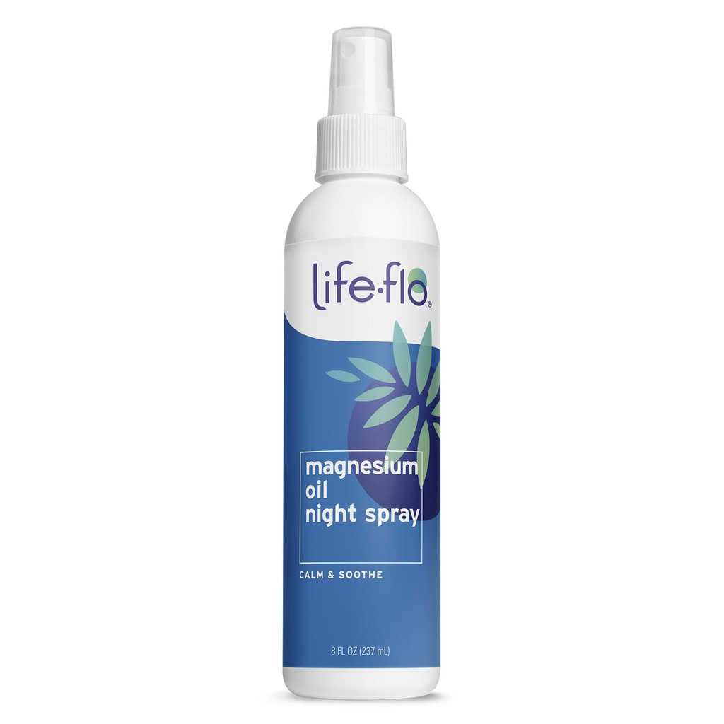 Življenje-flo Magnezijevo olje noč Spray, Pomirjanje Magnezijev Spray w/Magnezijev klorid iz Zechstein morske postelje in sivke olje, Pomirja in sprošča telo in um, 60-dnevno garancijo, Ni testiran na živalih, 8oz