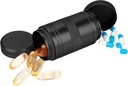 Kovinske tablete Box 2 krat na dan - Prenosne vodoodporne majhne tablete Primer (AM PM), Travel Daily Pill Container, Compact Pill Holder Medicine Organizator za tablete/vitamin/ribje olje/dodatki, črna
