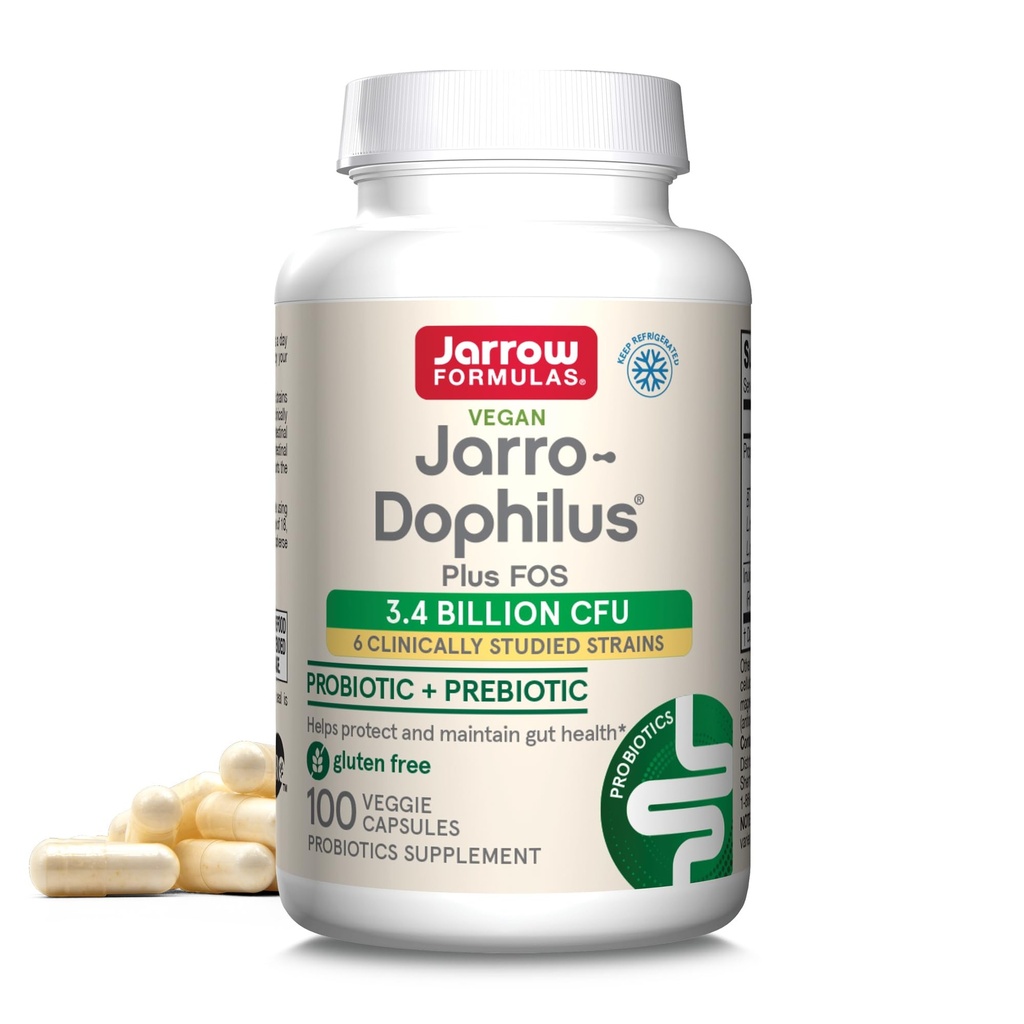 Jarrow Formulas Jarro-Dophilus + FOS - 3,4 Milijardni organizmi na serviranje - 100 Veggie Caps - Prebiotic & Probiotic - Nutritional Support to Beneficial Bacteria - Do 100 Servings