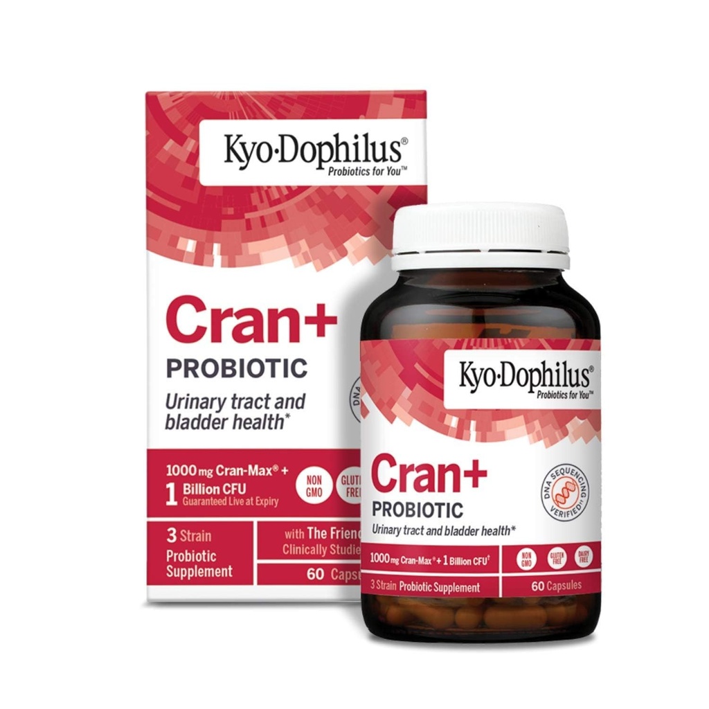 Kyolic Kyo-Dophilus Cran+ Probiotic, 60 Capsules | Urinary Tract, Digestive and Bladder Health Support*, 1 Billion CFU + Cranberry Extract, Gluten-Free, Dairy-Free and Non-GMO