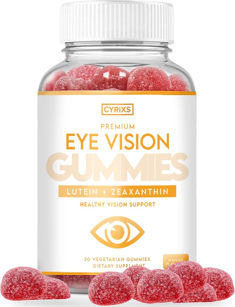Generični Cyrixs Health Eye Vision Gumies - Lutein & Zeaksantin Eye Health Supplement for Adults - Okusni Mango z okusom vitaminov za oči - Udobje za oči in modra svetloba za kristalno čisto vizijo