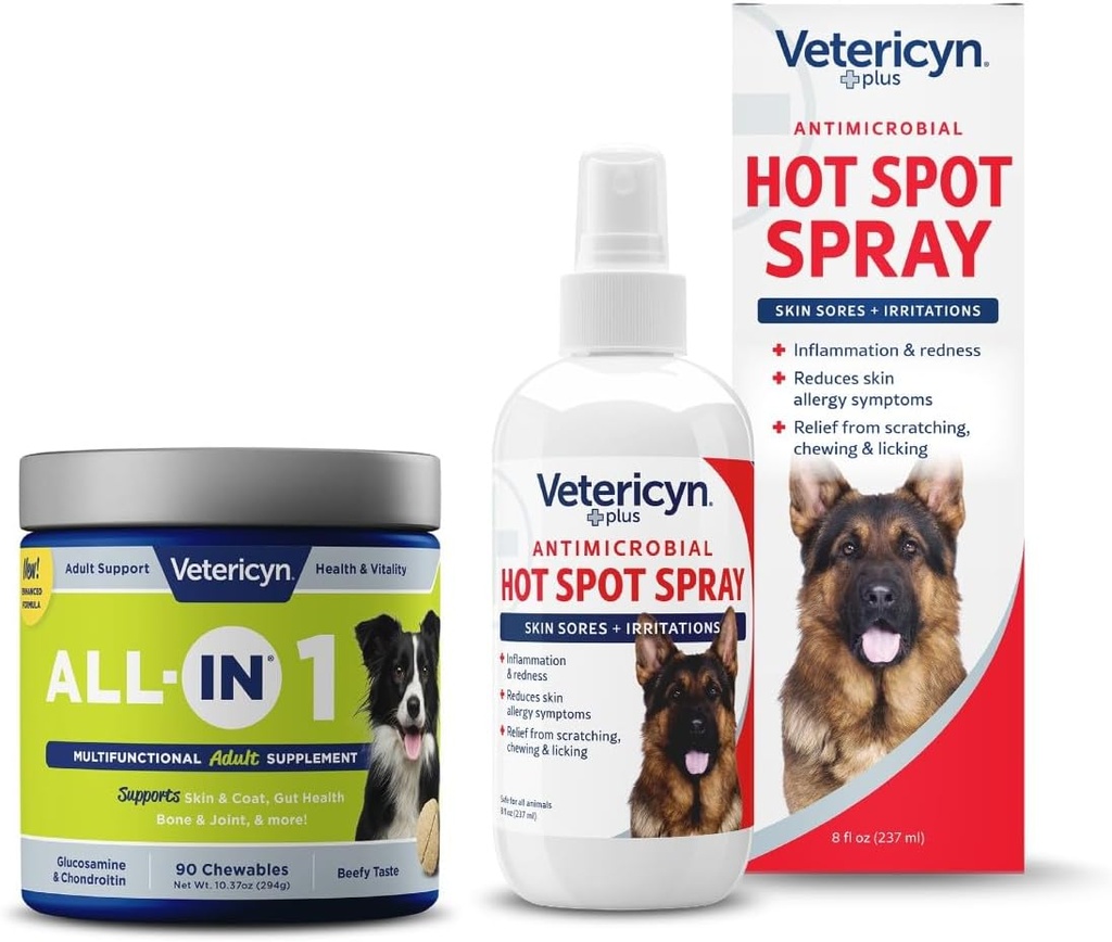 Vetericin All-in 1 Multifunkcionalna pasja dopolnila in Vetericyn Plus Hot Spot Spray
