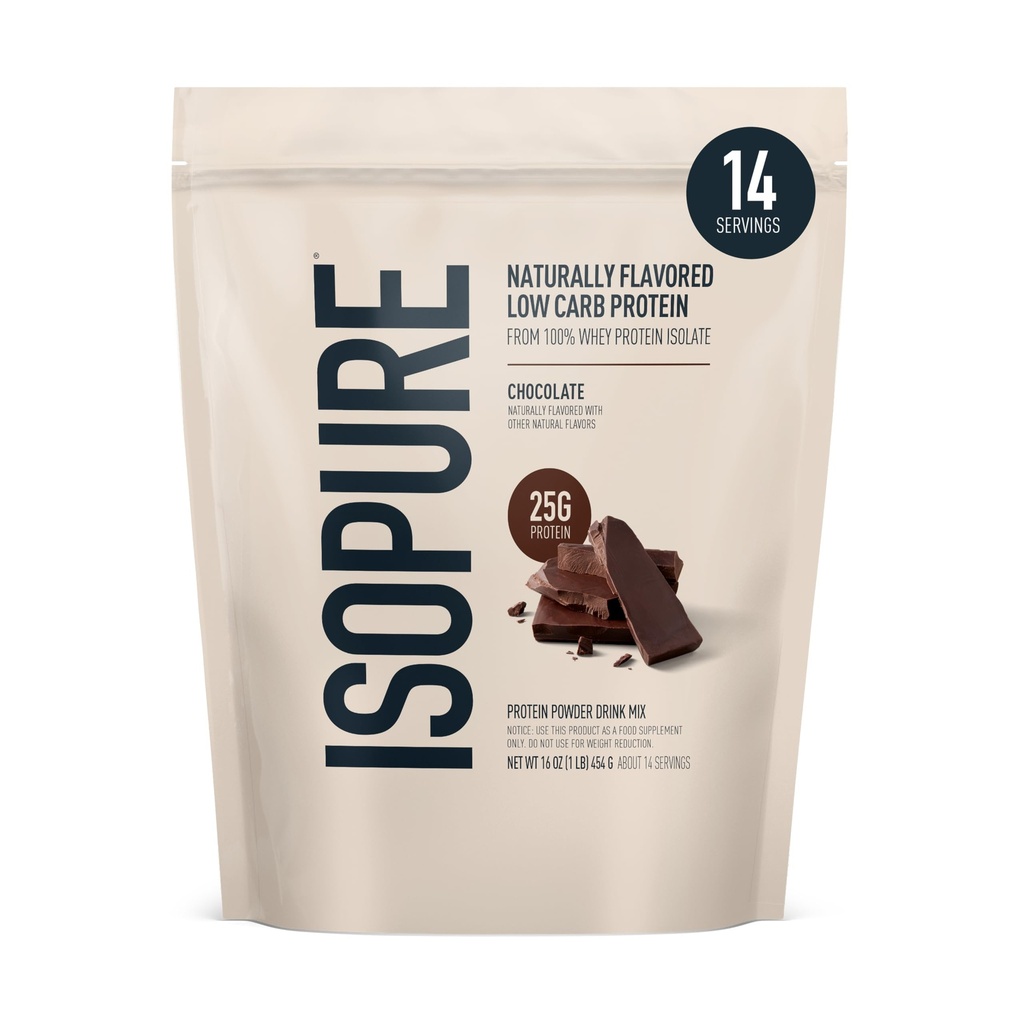 Izopur Low Carb 100% čisti sirotkini izolati beljakovine v prahu, laktoza brez glutena, z vitamini, temna čokolada, 25g beljakovine na serviranje, 1 Lb, 14 Servisi (Packaging May Vary)
