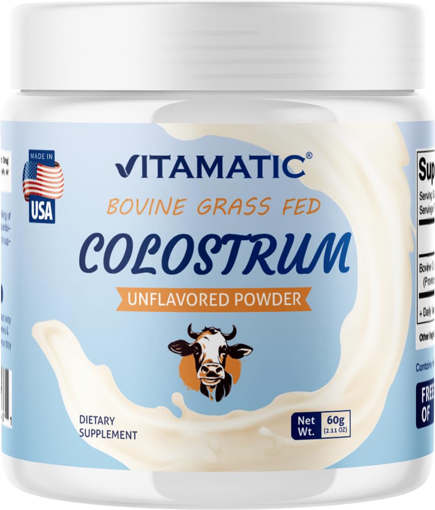 Vitamatski goveji kolostrum 30% IgG v prahu – dodatek za zdravje, rast las, lepoto, okrevanje mišic, in imunosupresivno podporo - Easy to Mix - 60 Gram (30 servingov, brez arome)