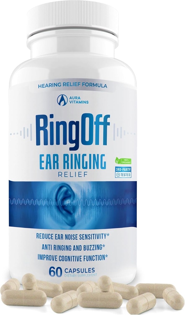 Prstan Off (60 Caps) – Tinitus Relief za zvonjenje ušes, Clear Tinitus tiho uho zvonjenje Relief & Restavriranje notranji mir, Ginkgo Biloba, Cinkov pikolinat & več – Učinkovit sluh zdravstvene podpore (1)