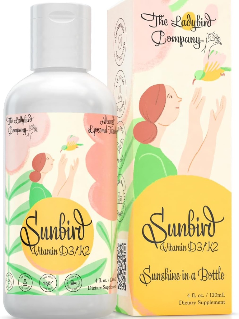 Sunbird Liposomski tekoči vitamin D za ženske - Premium vitamin D3 in K2 za menopavzo, plodnost, nosečnost in zdravje kosti - brez sladkorja, vegetarijanski, podjezični tekoči vitamin D3 s K2, Made in USA