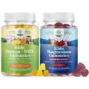 Žrebanje Omega DHA Gummies za otroke - Maščobne kisline Omega 3 6 9 z vitaminom C za možgane, imuniteto in vid in otroci Magnezij Gumies - Mag Citrat za živčno zdravje Mišice in zdravo srce Podpora