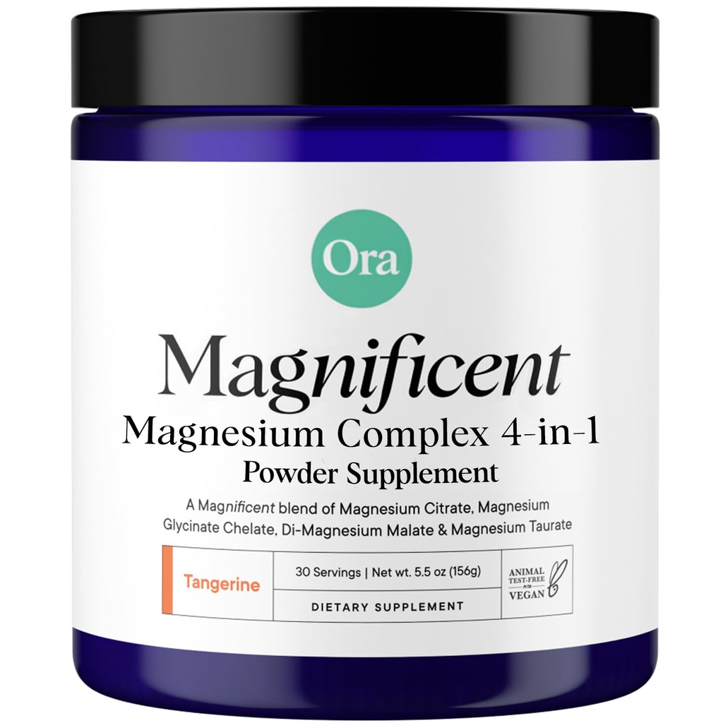 Ora Organski magnezijev kompleks v prahu dodatek - 4-v-1 Magnezij: Glicinat, Taurat, Malat & Citrat 