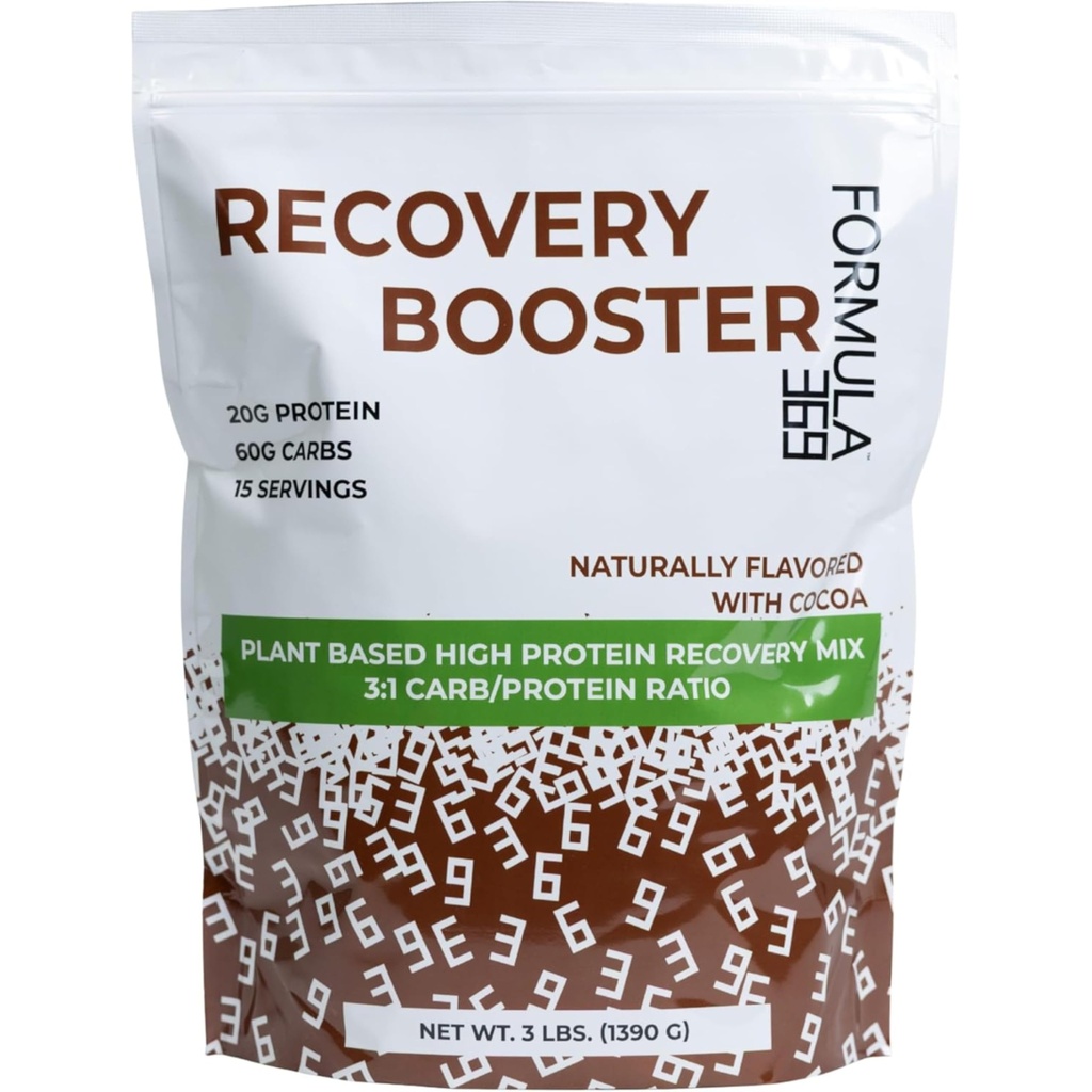Recovery Booster, Vegan High Protein Recovery Mix, Post Vadbe Shake w/ 20g Beljakovine in 60g ogljikovih hidratov, 100% naravno, 3 funti, Gluten Free, alergen brezplačno.
