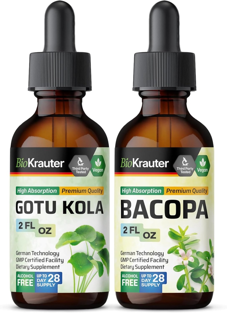 BIO KRAUTER Gotu Kola Tinktura 2 Fl. Oz. & Bacopa Tinktura 2 Fl. Oz.