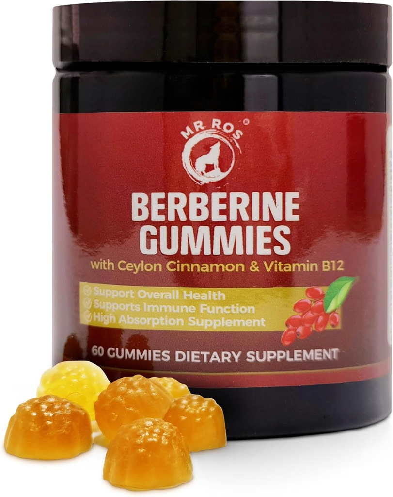 Premium Berberine Gumies 1500mg - Brez sladkorja Presnovna podpora s Ceylon cimetom, kromom, magnezijem, cinkom in B12-60 Count