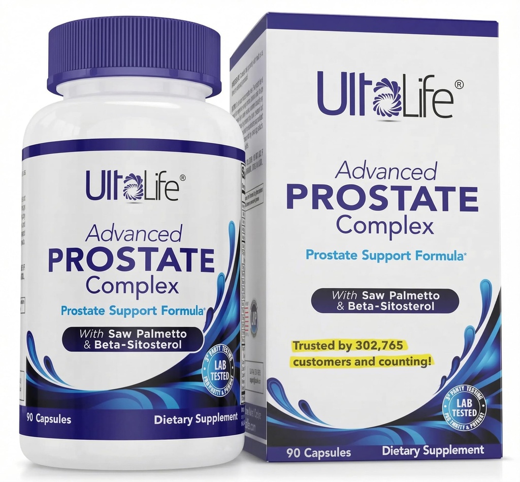 ULTALIFE Advanced Saw Palmetto Prostata Supplement za moške z beta sitosterolom spodbuja udobje urina, kakovost spanja in prostate zdravje 90 kapsul