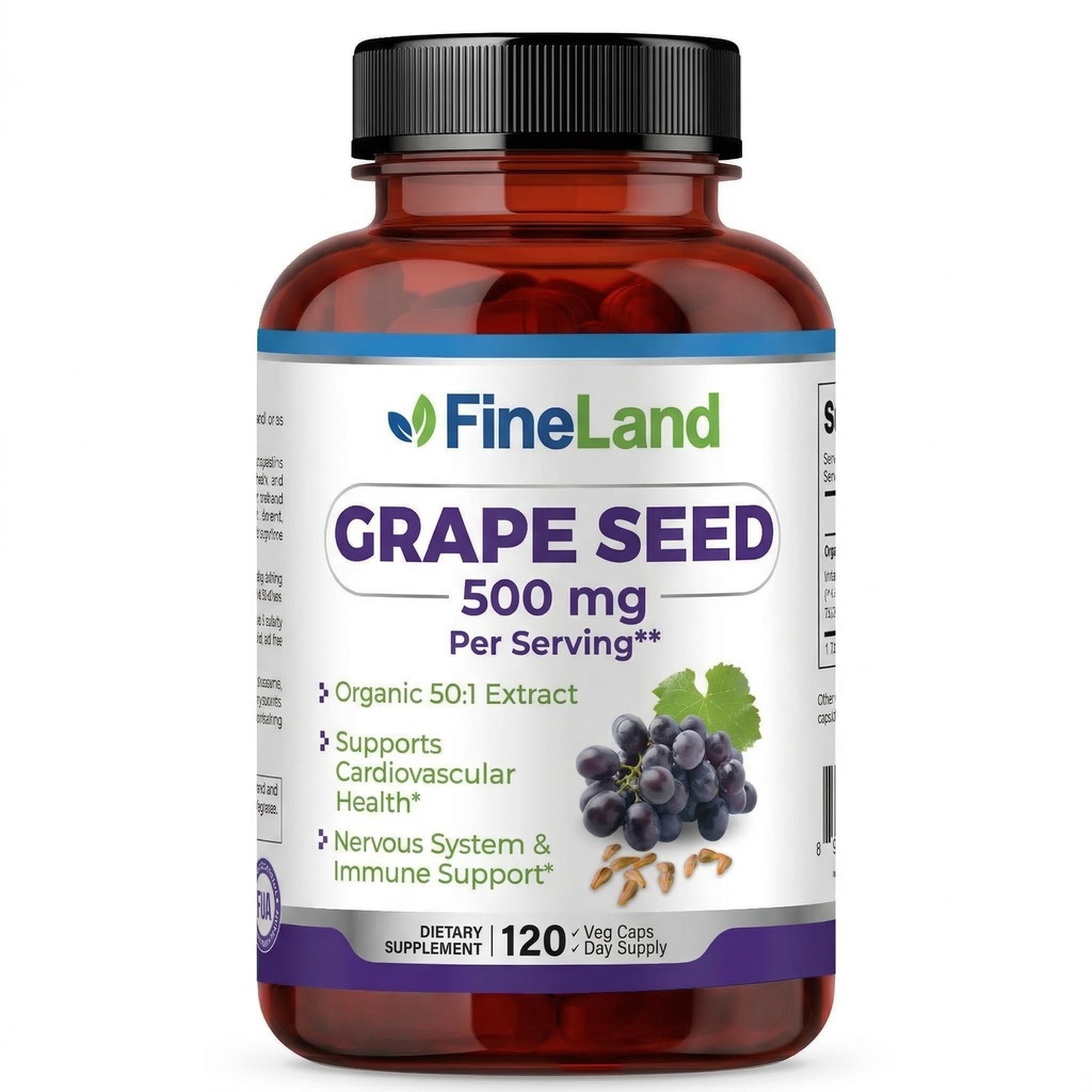 FineLand Grape Seed Extract 50:1 – 25.000mg Enakovredna na kapsulo – 120 Veganske kapsule – bogata z antioksidanti 