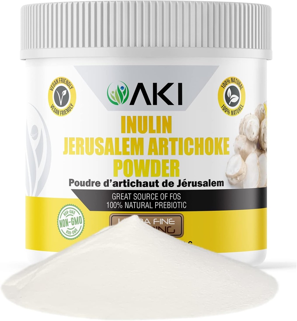 AKI Inulin Jerusalem Artichoke Powder (6oz/170g) Dobro v fiber in prebiotik, Idealno za kavo, napitki, sok in druge obroke - Vegan, Gluten-free (Pack of 1)