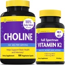 InnovixLabs Choline & Vitamin K2 Bundle Choline Bitartrate 550mg (100 kapsul) Celoten spekter Vitamin K2 (90 softgels). Podpira spomin, razpoloženje, zdravje možganov in krepitev kognitivne.*