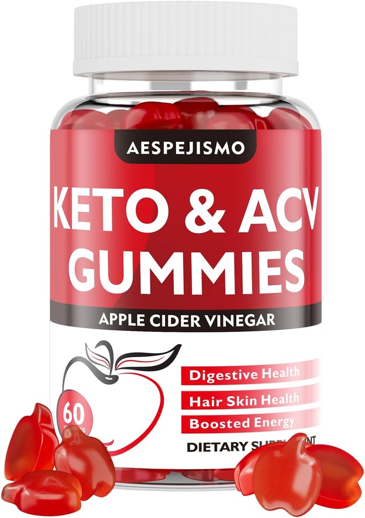 Keto ACV Gummies - Apple Cider Gummies z B12 za energijo in wellness, 1500mg, Podpira Ketosis, za ženske in moške, Vegan, Gluten-free, 60 Gummies