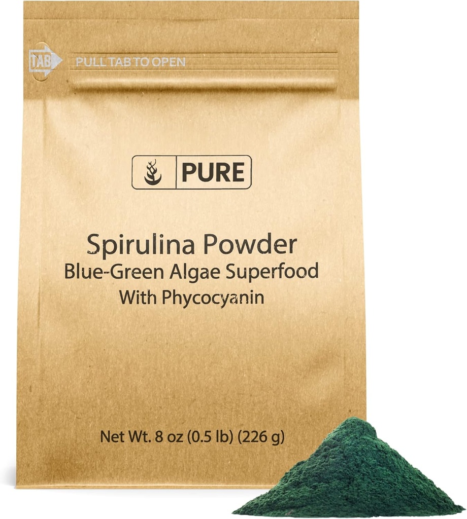 PURE IZVORNE SESTAVINE Spirulina prašek (8oz) Rastlinsko osnovani popolni proteini, ne-GMO