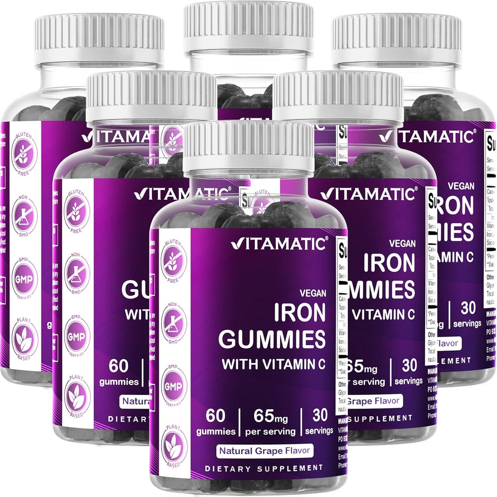 Vitamatsko železo 65 mg Gummies Supplement za ženske in moške - 60 Vegan Gummies - Velika degustacija železa Gummi Vitamini z vitaminom C (6)