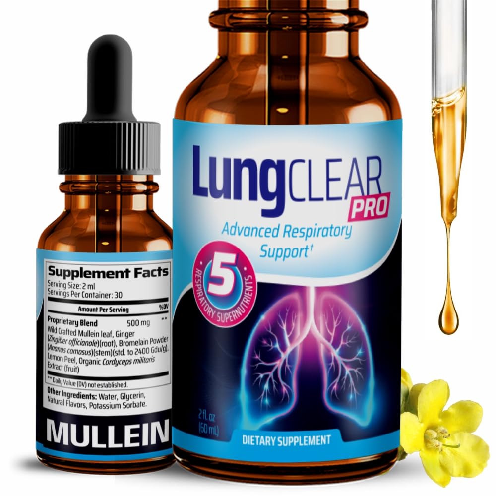 Podporne kapljice za pljuča z izvlečkom listov Wild Mullein za pljuča in pomoč za sluz - 2 Fl oz