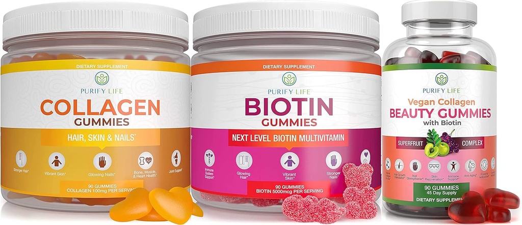 Prečiščenje Life Marine Collagen, Biotin, & Vegan Colagen paket, Gumiji za lase kože in nohte (Bulk - 90 Chews), Joint Care Vitamin, Imunska podpora, Lepota, Razstrupljanje in čiščenje, Zamenjajte kapsule, Tablete