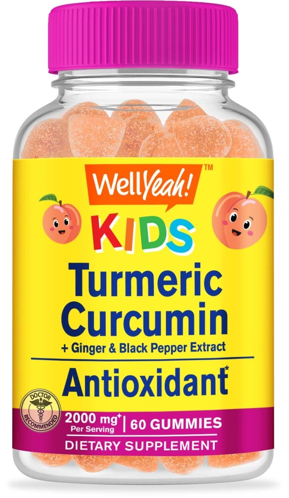 WellYeah Turmeric Curcumin with Black Pepper Gummies for Kids - Natural Immune Support, Joint and Muscle Health, Digestive Health, and Brain Function - Non-GMO, Vegan, Gluten-Free - 60 Count
