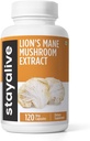 STAY ALIVE Lions Mane Dopolnilo kapsul 1000mg, 30:1 Izvleček w/Beta Glucans, 100% sadno telo, Čisti Lions Mane Prašek za moške in ženske, 120 Tablete, Ne-GMO & Gluten-free gobe dodatek
