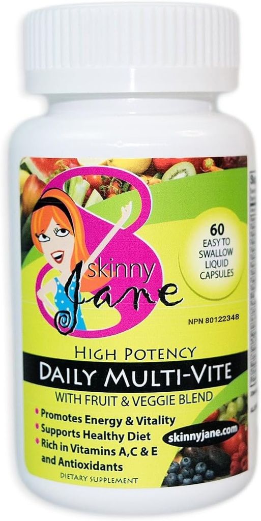 Skinny Jane Daily Multi Vitamin za ženske – Podpira energijo, Wellness in lase, kožo, nohti – Edinstveno sadje in zelenjavo mešanica – 60 Enostavno za pogoltniti tekoče kapsule