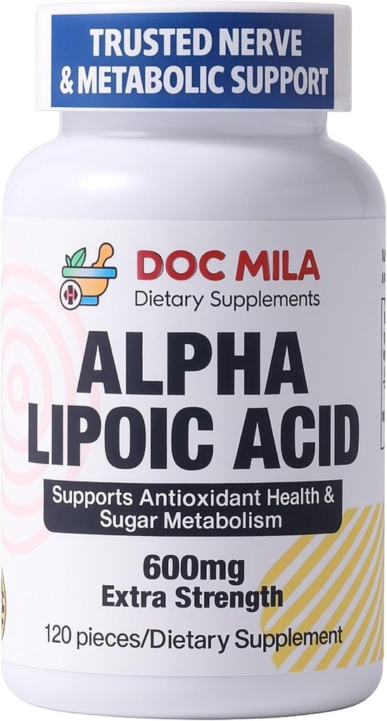 Alpha lipoična kislina 600 mg 120 kapsul - podpora za periferno nevropatijo živcev - brez glutena, vegan in ne- GMO za odrasle
