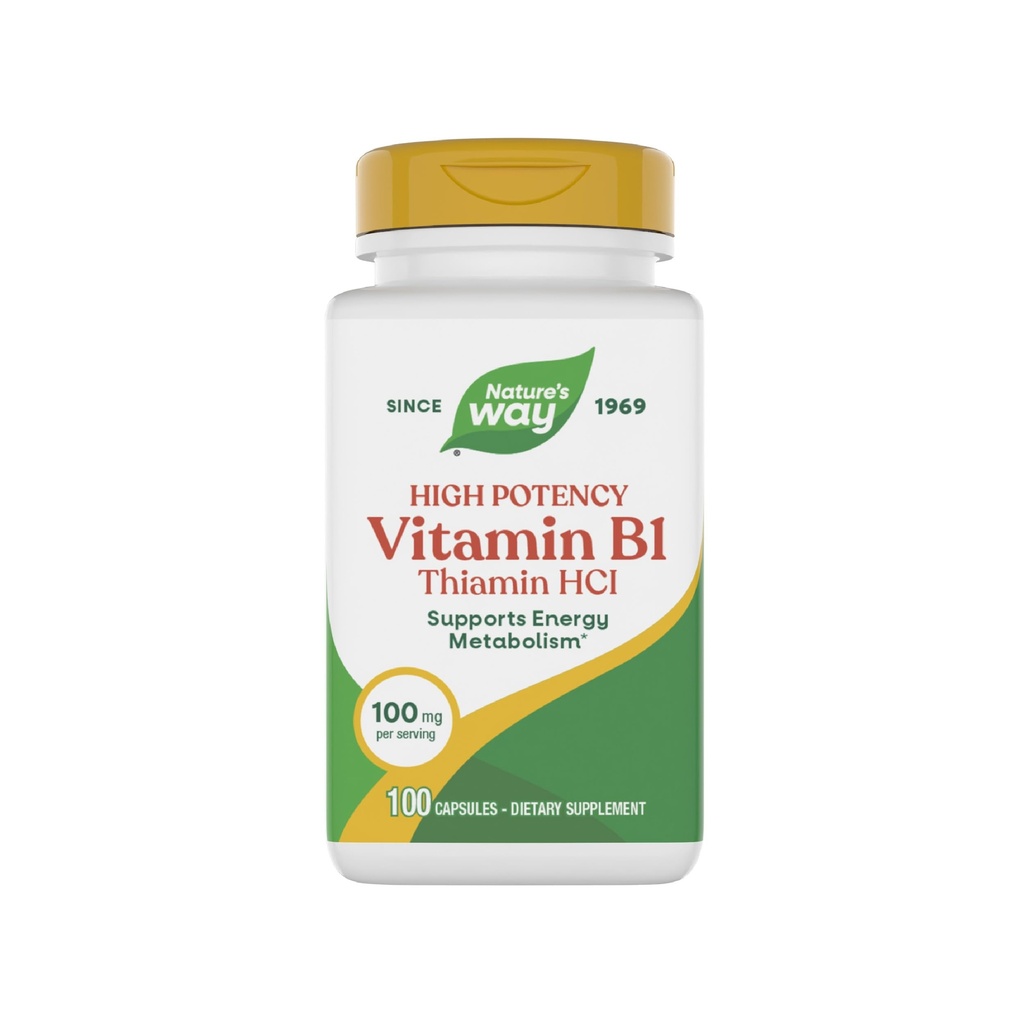 Narava način Vitamin B1, Visoka jakost, 100 mg Tiamin na serviranje, Tiamin HCl, Podpira energetsko presnovo*, Gluten brez, 100 kapsul (Pakiranje lahko Vary)