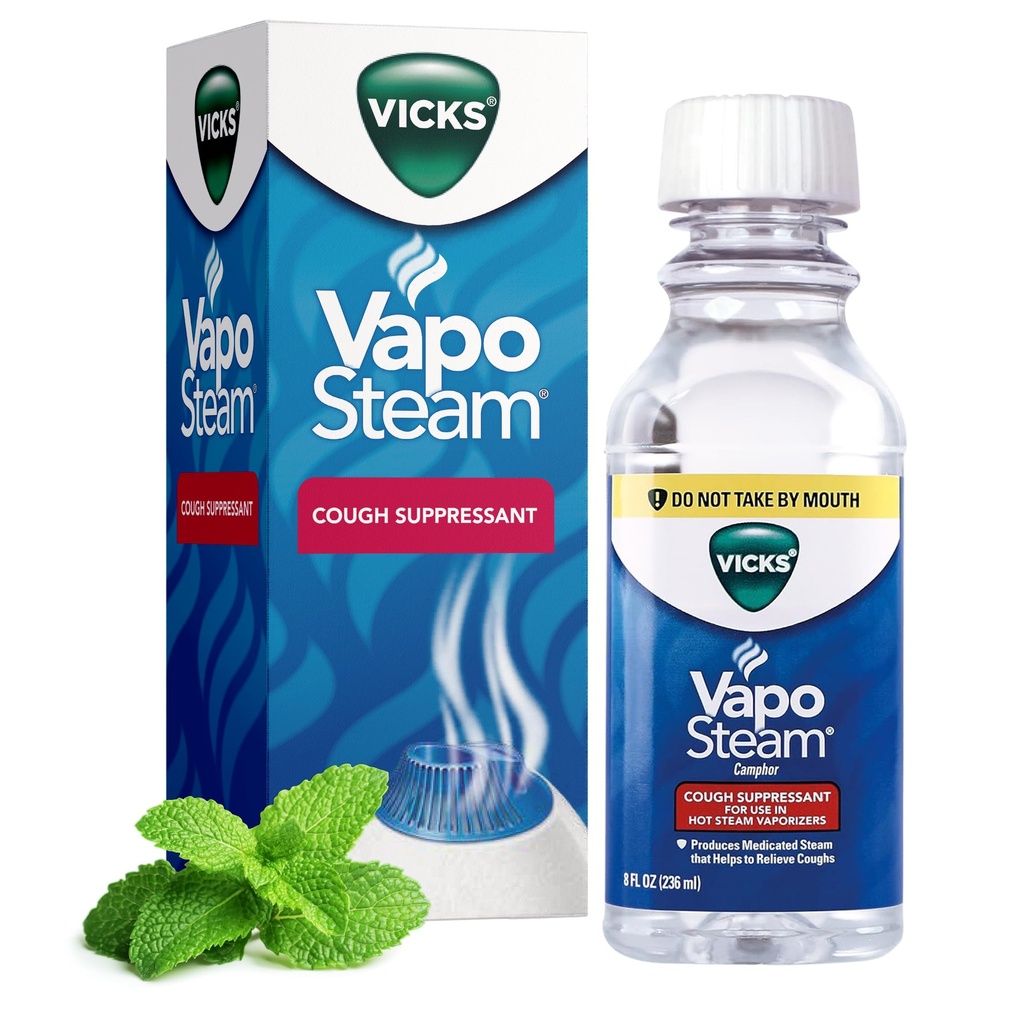 Vicks VapoSteam Medicated tekočine z cafhor, Kašelj Supresiven, Pomaga omiliti Kašljanje, za uporabo v Vicks Vlažilniki in vlažilniki, 8 Oz